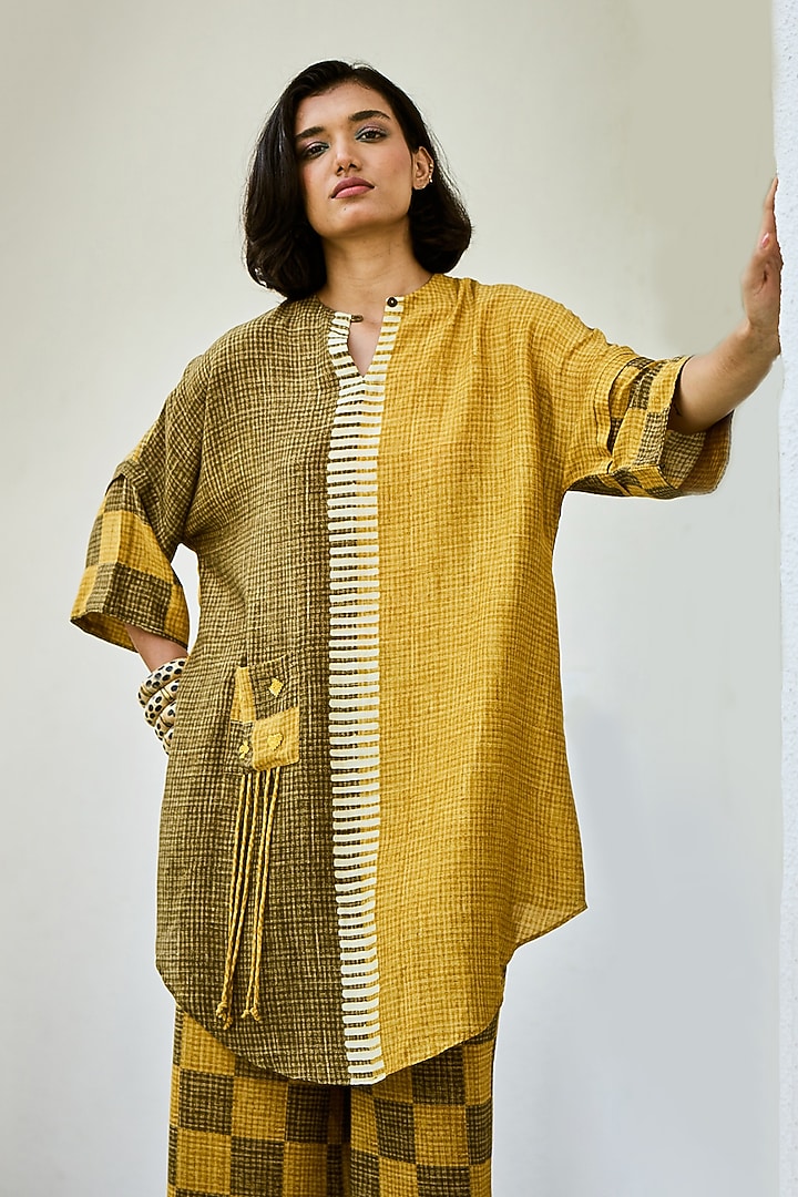 Yellow & Green Linen Co-Ord Set by Basil Leaf at Pernia's Pop Up Shop
