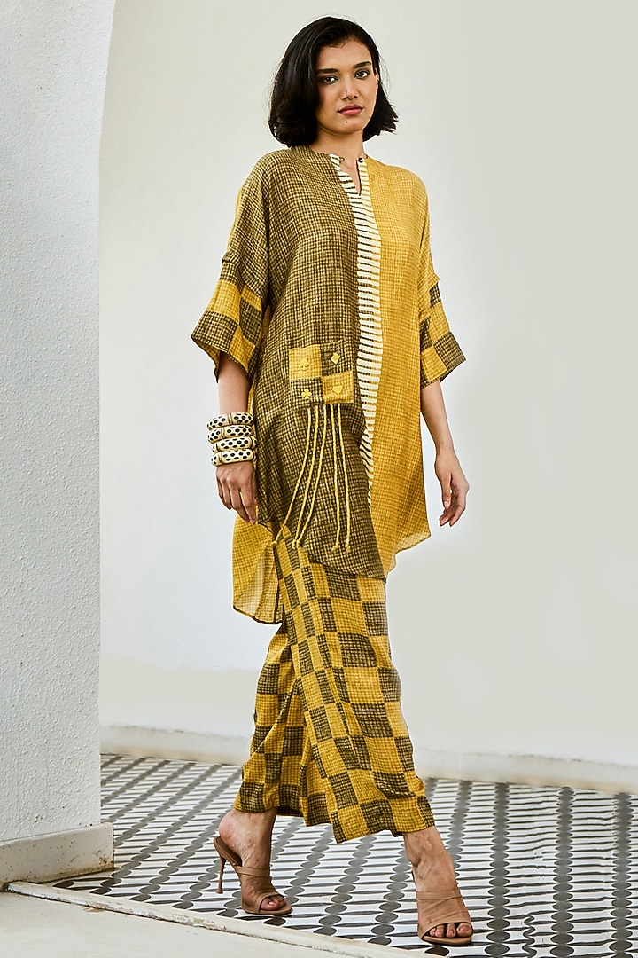 Yellow & Green Linen Co-Ord Set by Basil Leaf at Pernia's Pop Up Shop