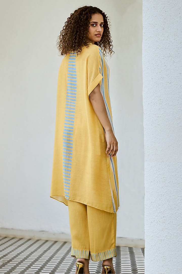 Yellow Linen Silk Printed Co-Ord Set by Basil Leaf at Pernia's Pop Up Shop