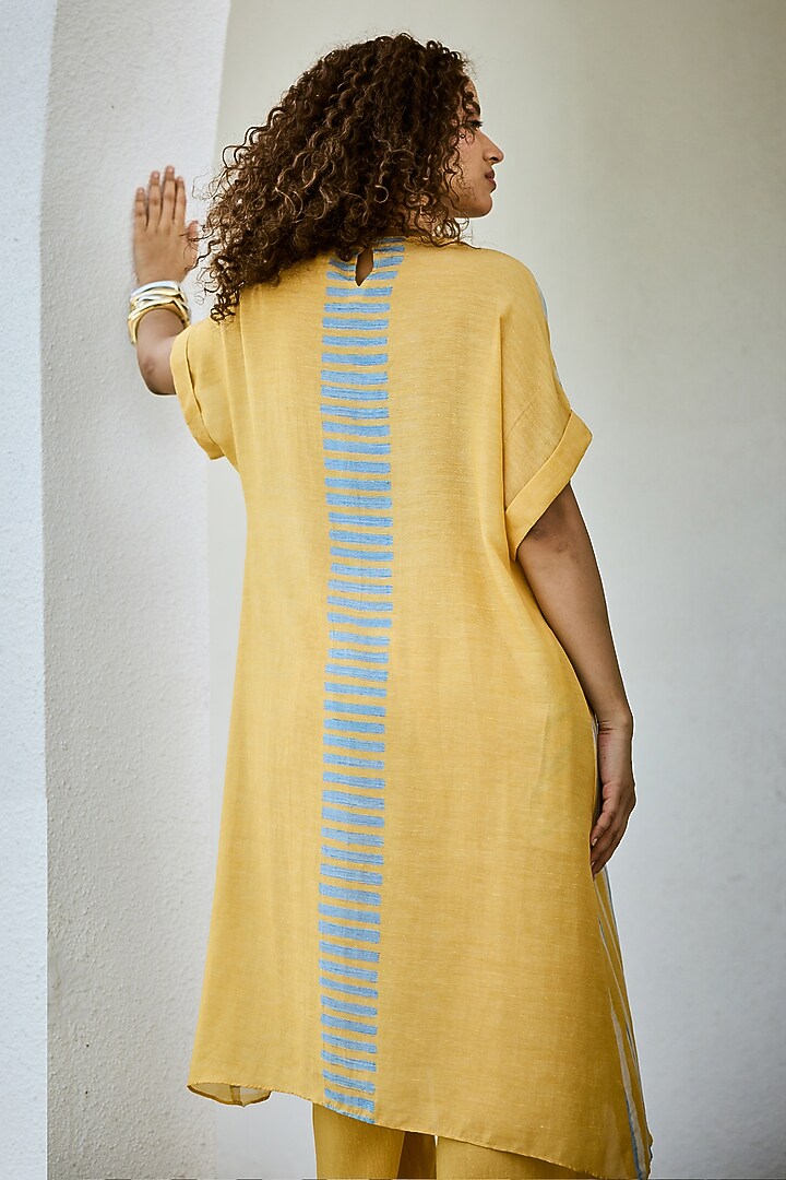 Yellow Linen Silk Printed Co-Ord Set by Basil Leaf at Pernia's Pop Up Shop