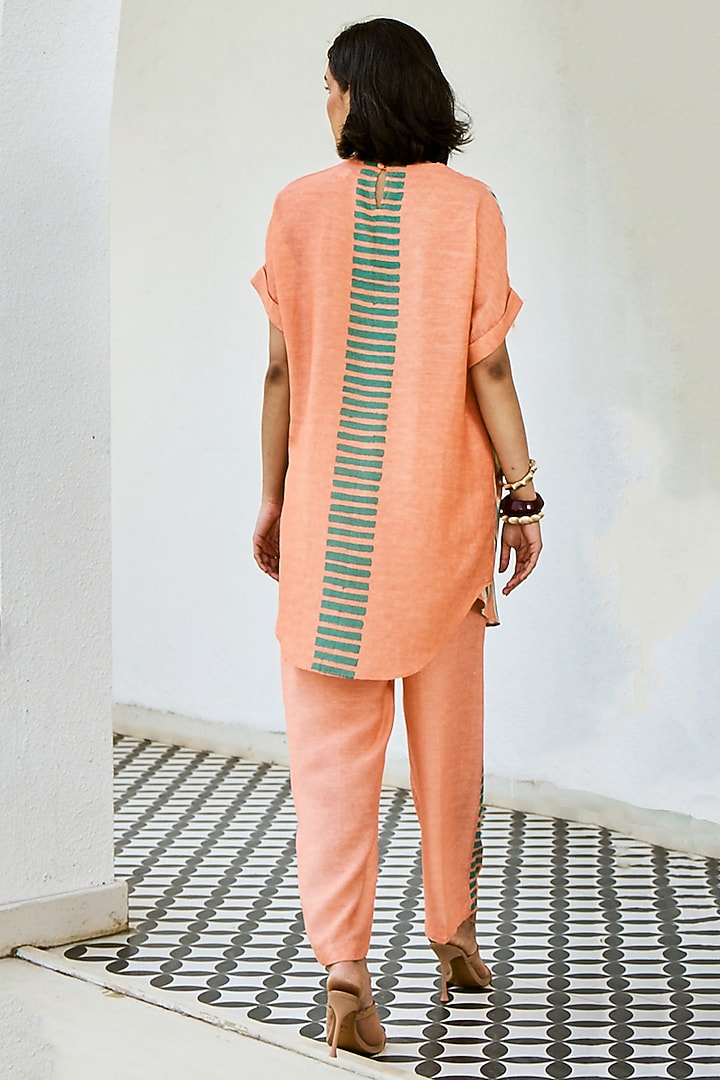 Peach Linen Silk Printed Co-Ord Set by Basil Leaf at Pernia's Pop Up Shop