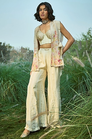 Off-White Tabby Pant Set by Basil Leaf