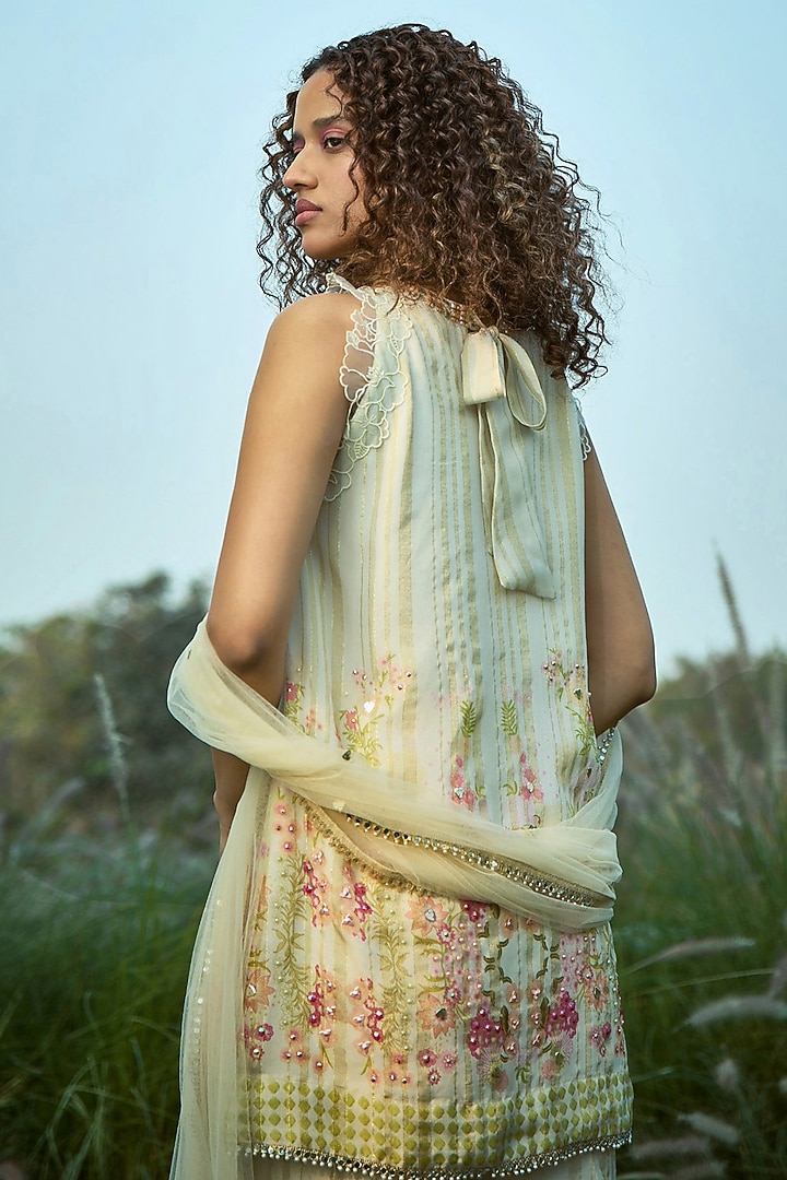 Off-White Tabby Floral Printed Party Wear Sharara Set by Basil Leaf at Pernia's Pop Up Shop