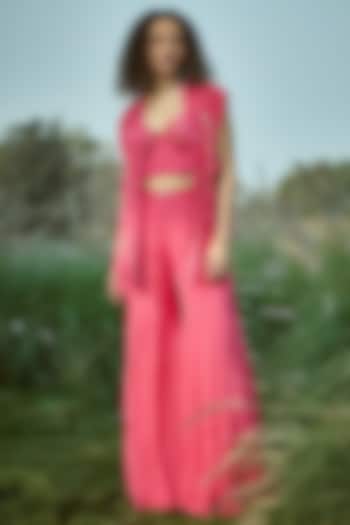 Pink Chiffon Embroidered Co-Ord Set by Basil Leaf at Pernia's Pop Up Shop