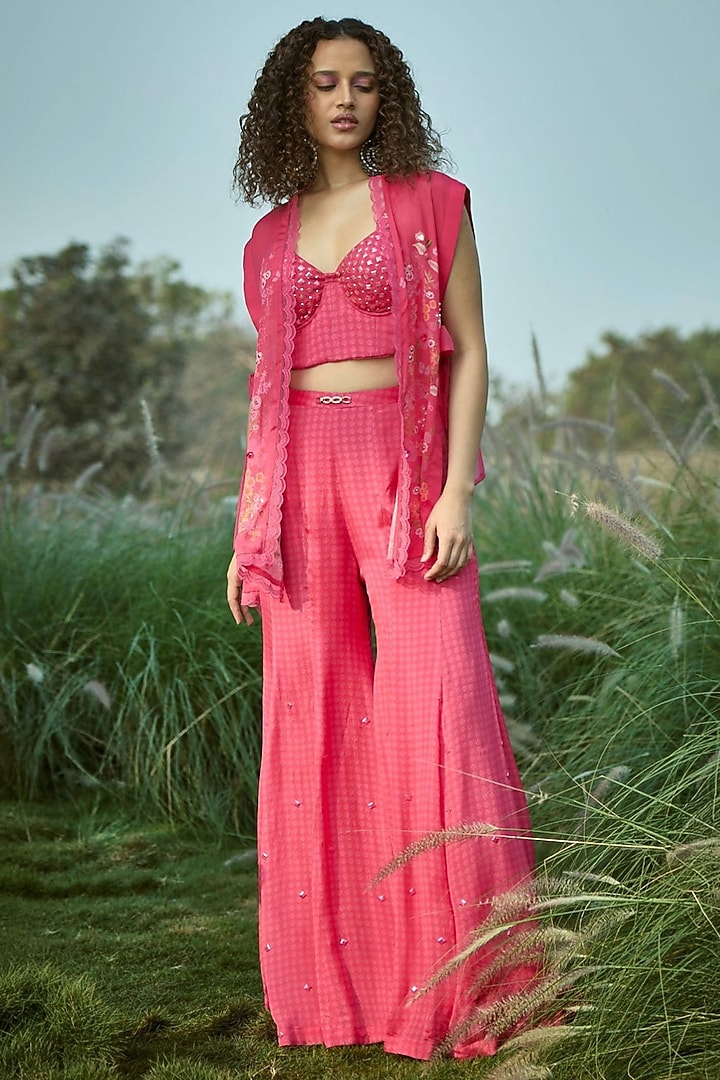 Pink Chiffon Embroidered Co-Ord Set by Basil Leaf at Pernia's Pop Up Shop