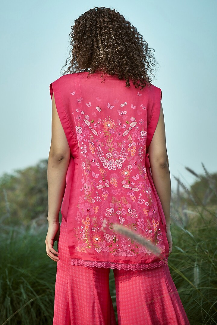 Pink Chiffon Embroidered Co-Ord Set by Basil Leaf at Pernia's Pop Up Shop