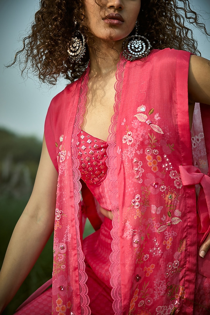 Pink Chiffon Embroidered Co-Ord Set by Basil Leaf at Pernia's Pop Up Shop
