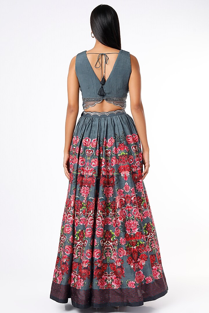Grey Embroidered & Printed Wedding Lehenga Set by Basil Leaf at Pernia's Pop Up Shop