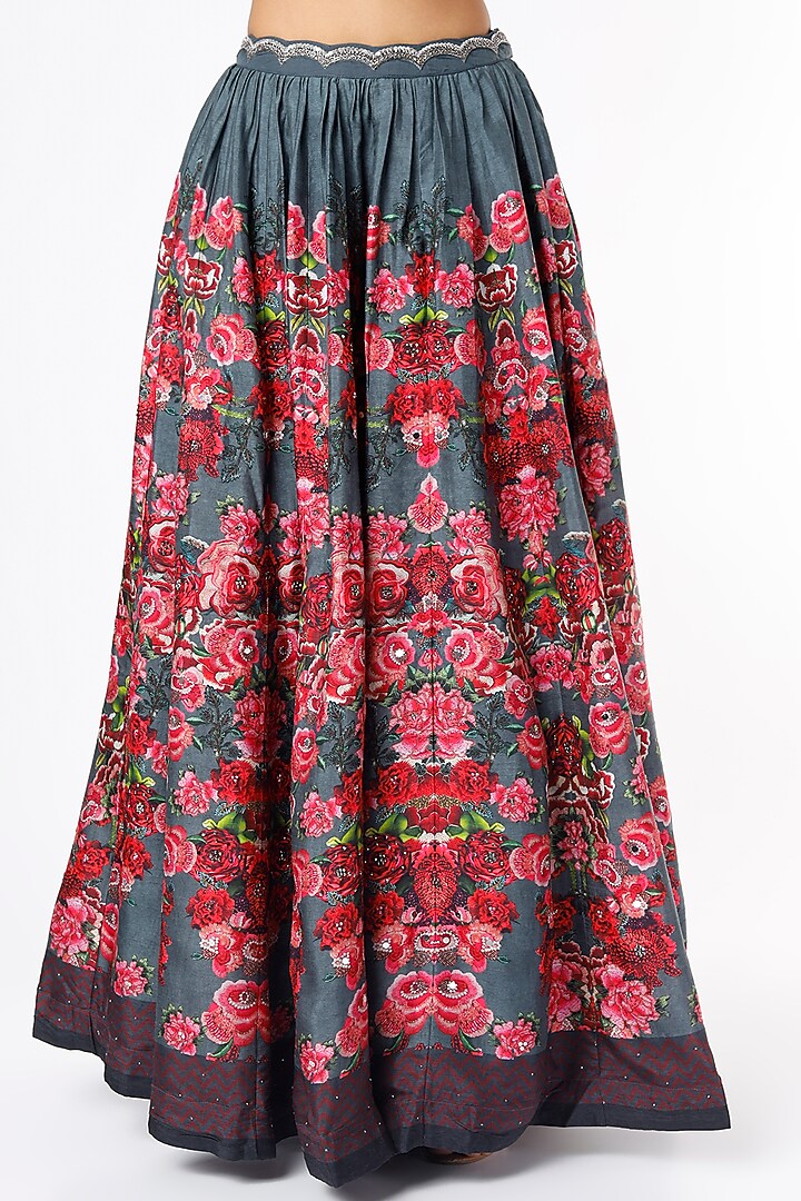 Grey Embroidered & Printed Wedding Lehenga Set by Basil Leaf at Pernia's Pop Up Shop