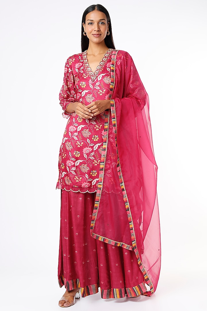 Blush Pink Embroidered & Printed Sharara Set by Basil Leaf