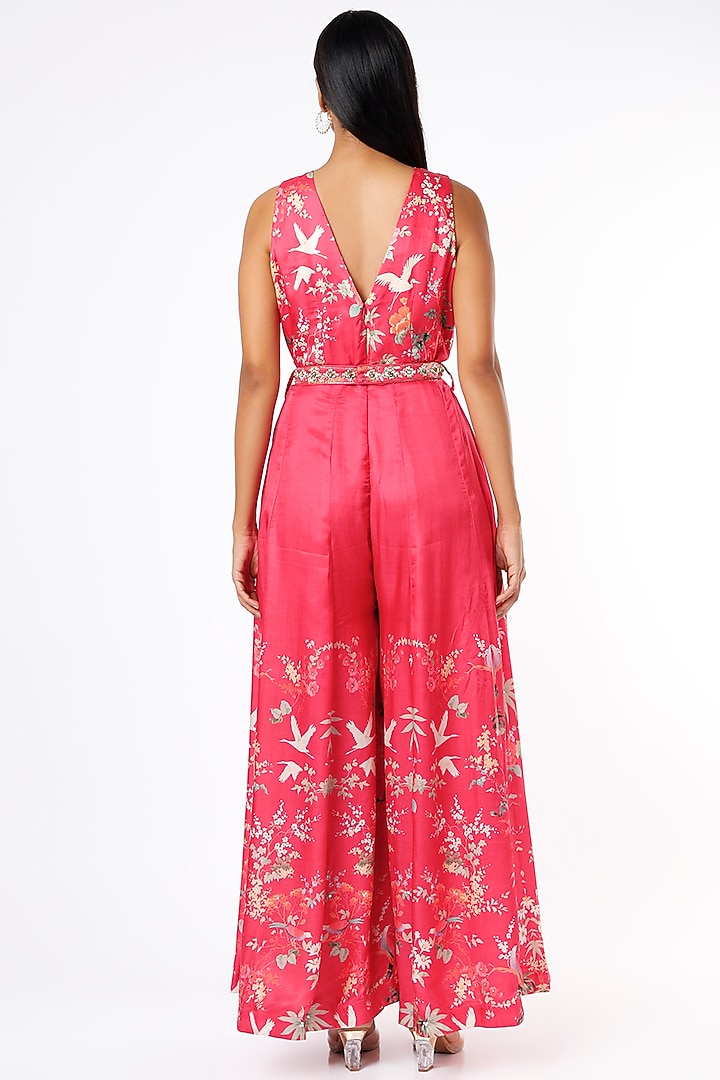 Blush Pink Hand Embroidered & Printed Jumpsuit by Basil Leaf at Pernia's Pop Up Shop