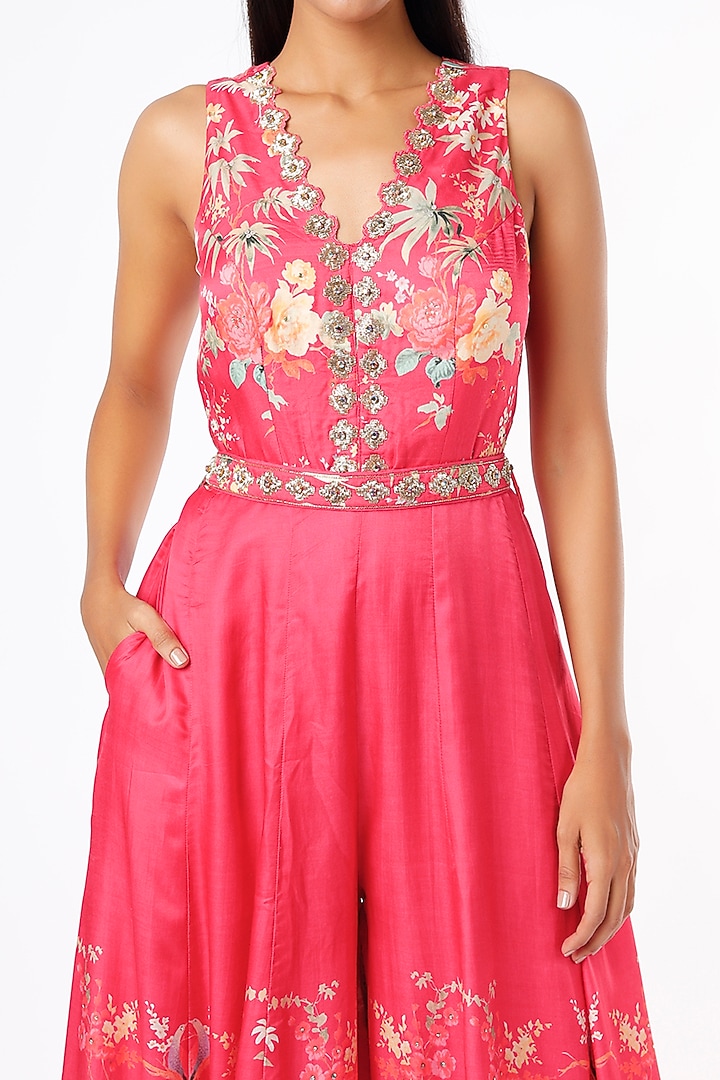 Blush Pink Hand Embroidered & Printed Jumpsuit by Basil Leaf at Pernia's Pop Up Shop