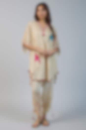 Beige Chinon Chiffon Floral Printed Kurta Set by Basil Leaf at Pernia's Pop Up Shop