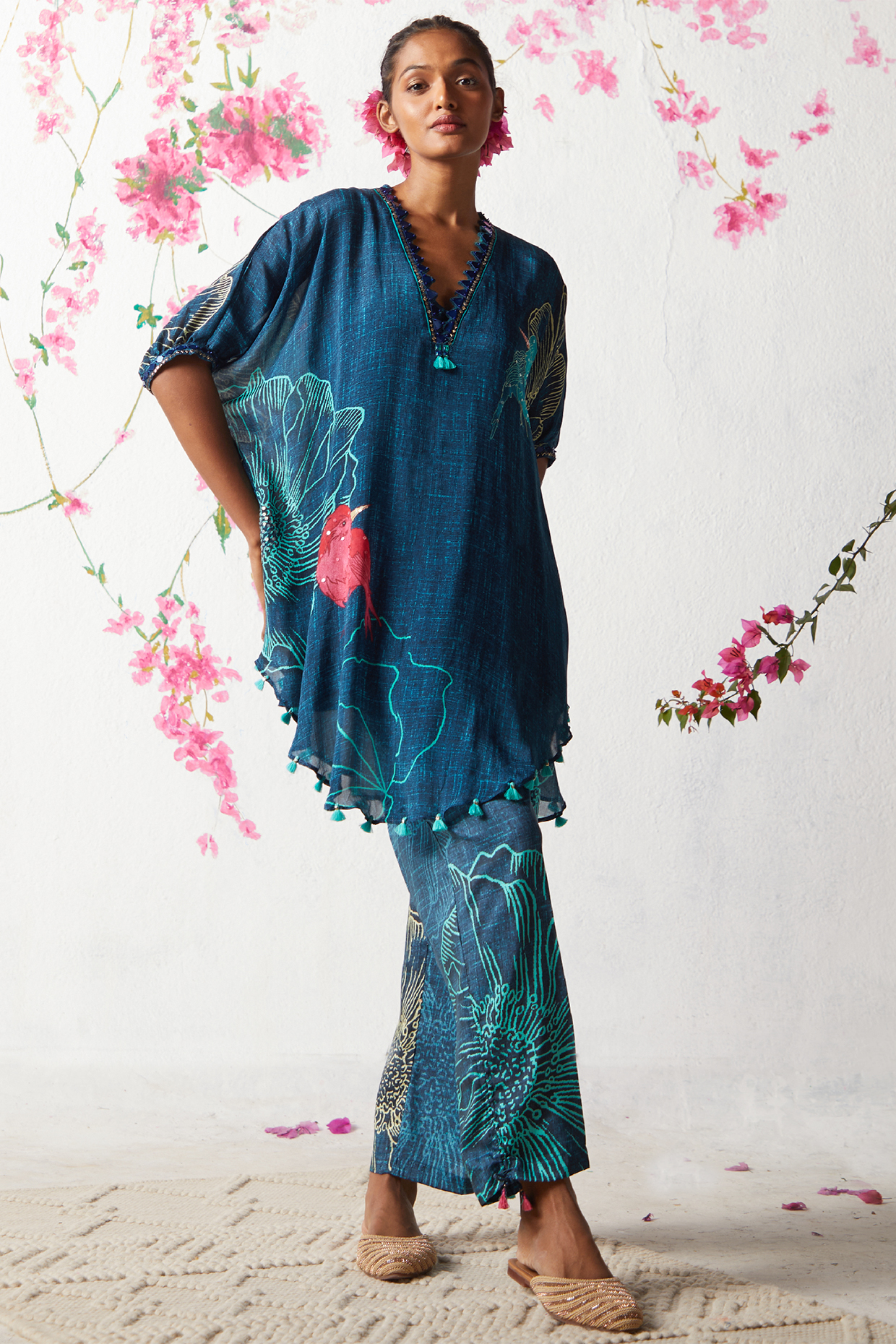 Blue Chinon Chiffon Co-Ord Set by Basil Leaf at Pernia's Pop Up Shop