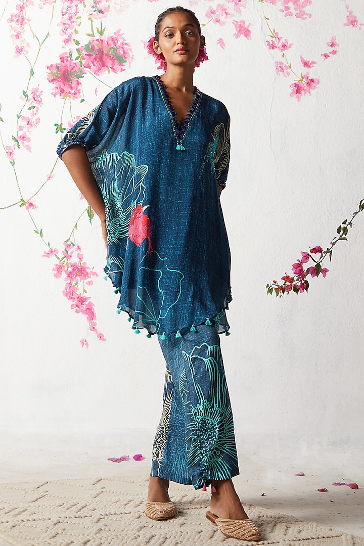 Blue Chinon Chiffon Co-Ord Set by Basil Leaf at Pernia's Pop Up Shop