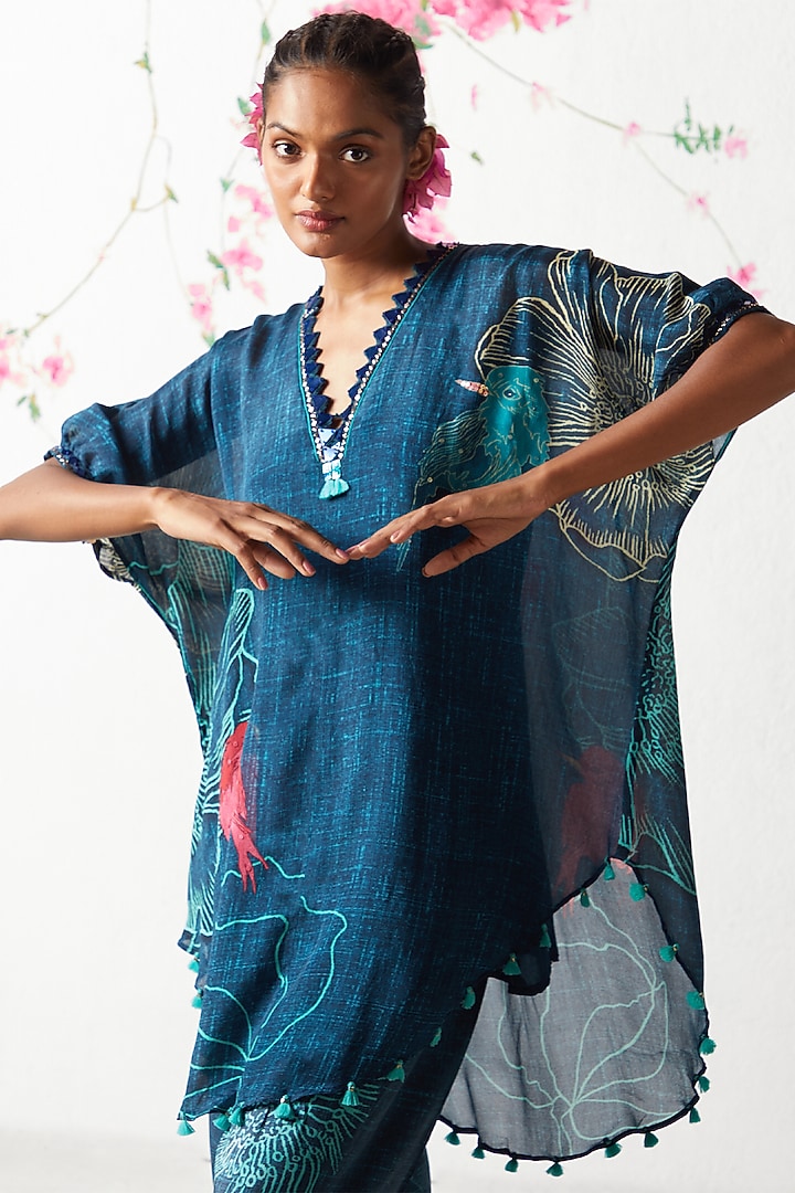 Blue Chinon Chiffon Co-Ord Set by Basil Leaf at Pernia's Pop Up Shop