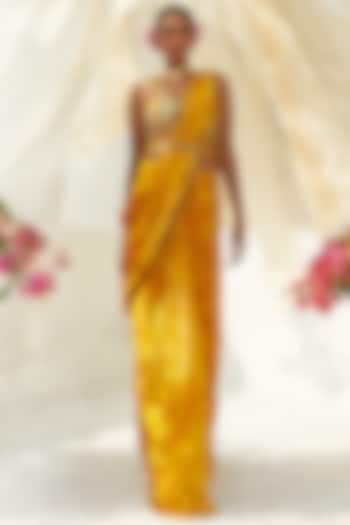 Yellow Chinon Chiffon Pre-Draped Saree Set by Basil Leaf at Pernia's Pop Up Shop