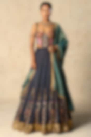 Charcoal Linen Satin Wedding Lehenga Set by Basil Leaf at Pernia's Pop Up Shop