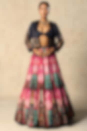 Black Linen Satin Paneled Wedding Lehenga Set by Basil Leaf at Pernia's Pop Up Shop