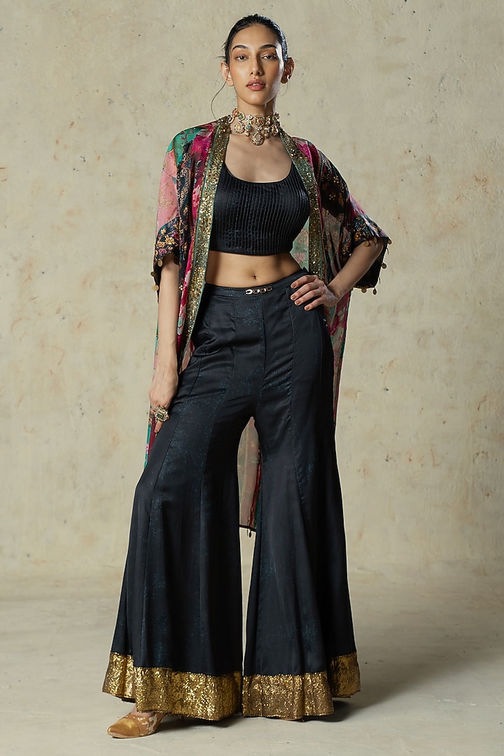 Black Linen Satin Pant Set by Basil Leaf at Pernia's Pop Up Shop