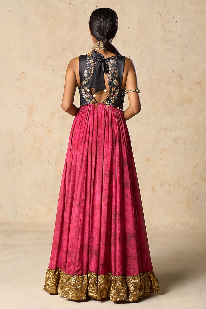 Pink & Gold Linen Satin Embroidered Engagement Gown by Basil Leaf at Pernia's Pop Up Shop