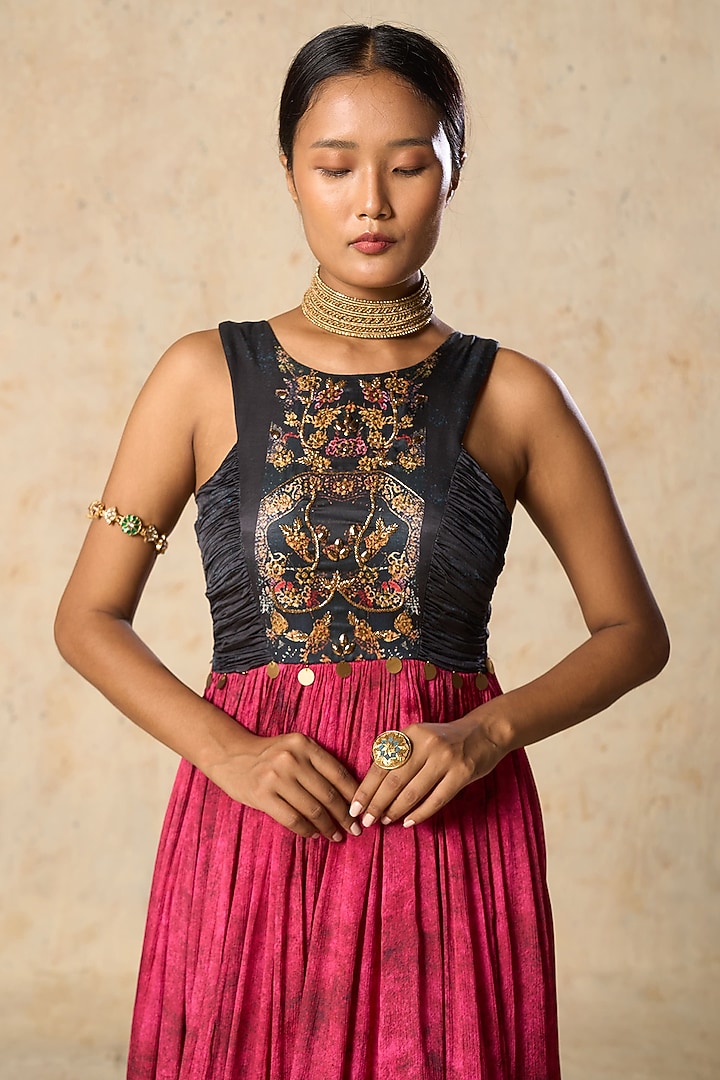 Pink & Gold Linen Satin Embroidered Engagement Gown by Basil Leaf at Pernia's Pop Up Shop