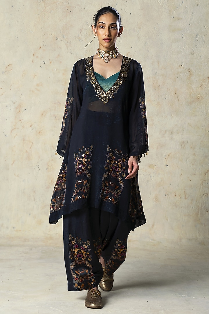 Black Organza Printed Co-Ord Set by Basil Leaf at Pernia's Pop Up Shop