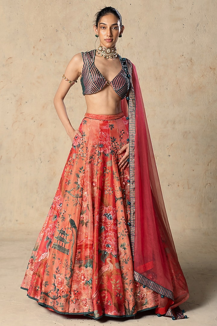 Pink Tissue Printed Wedding Lehenga Set by Basil Leaf at Pernia's Pop Up Shop