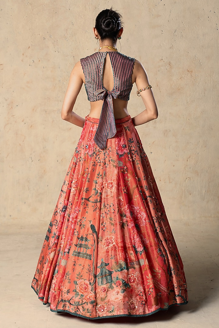 Pink Tissue Printed Wedding Lehenga Set by Basil Leaf at Pernia's Pop Up Shop