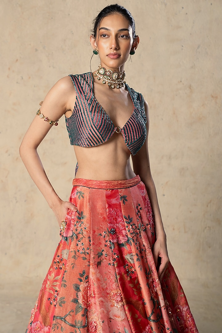 Pink Tissue Printed Wedding Lehenga Set by Basil Leaf at Pernia's Pop Up Shop