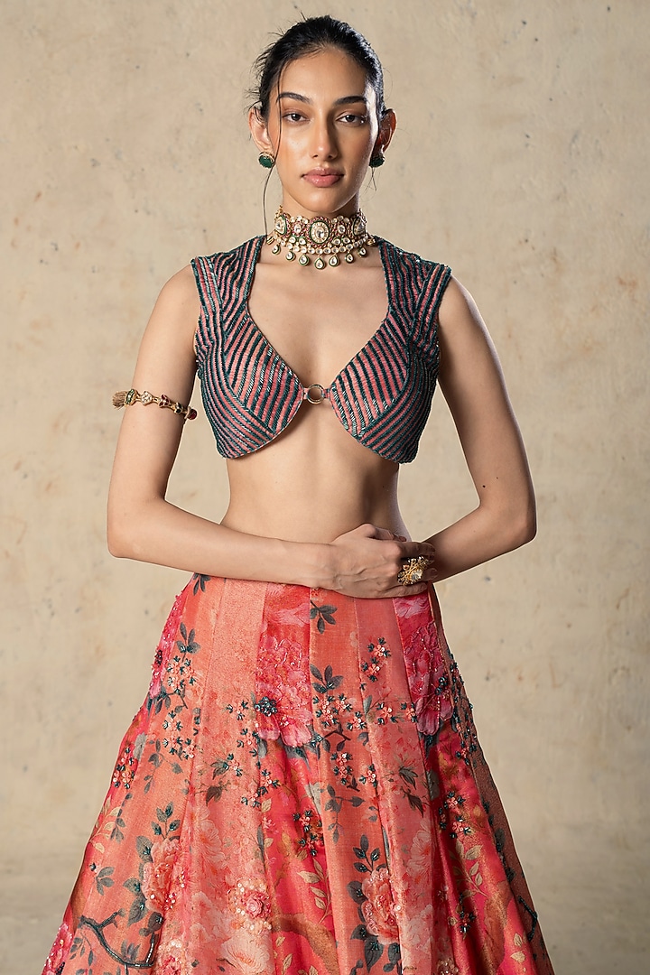 Pink Tissue Printed Wedding Lehenga Set by Basil Leaf at Pernia's Pop Up Shop