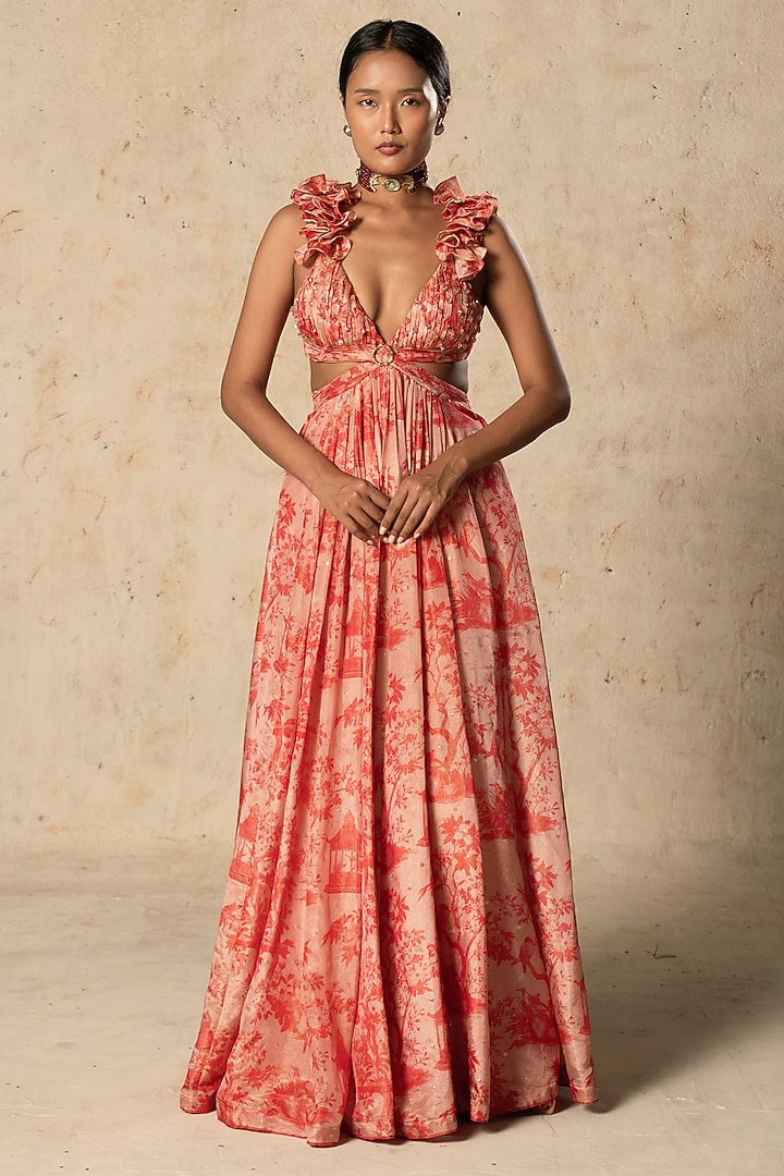 Peach Tissue Printed Engagement Gown by Basil Leaf at Pernia's Pop Up Shop