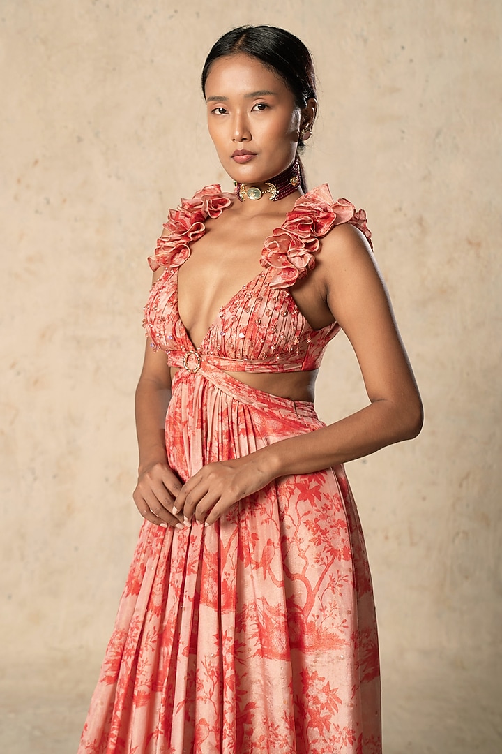 Peach Tissue Printed Engagement Gown by Basil Leaf at Pernia's Pop Up Shop