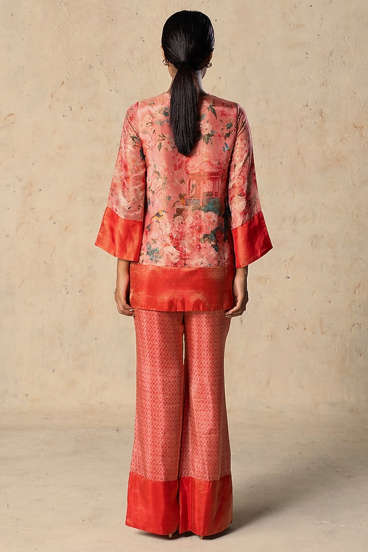 Peach Tissue Printed Co-Ord Set by Basil Leaf at Pernia's Pop Up Shop