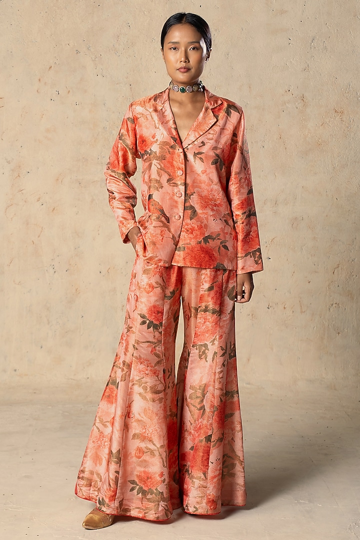 Peach Tissue Floral Printed Co-Ord Set by Basil Leaf at Pernia's Pop Up Shop