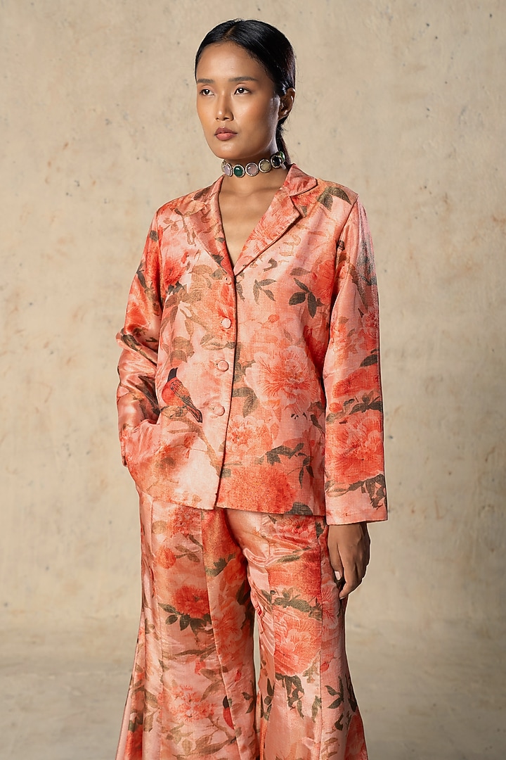Peach Tissue Floral Printed Co-Ord Set by Basil Leaf at Pernia's Pop Up Shop