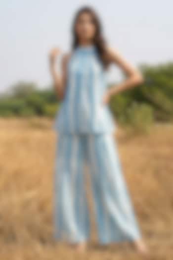 Blue Linen Striped Co-Ord Set by Basil Leaf at Pernia's Pop Up Shop