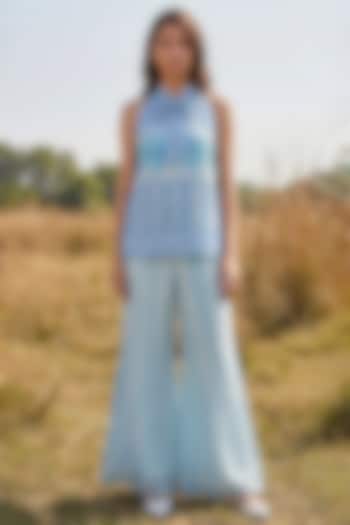 Blue Chiffon Printed Co-Ord Set by Basil Leaf at Pernia's Pop Up Shop