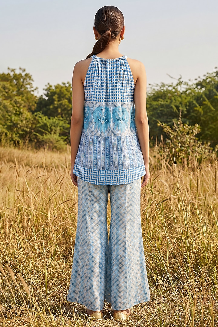 Blue Chiffon Printed Co-Ord Set by Basil Leaf at Pernia's Pop Up Shop