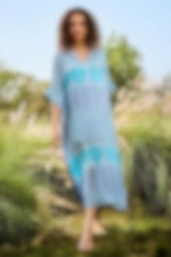 Blue Chiffon Printed Kaftan by Basil Leaf at Pernia's Pop Up Shop