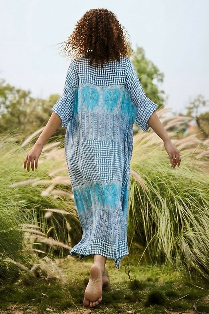 Blue Chiffon Printed Kaftan by Basil Leaf at Pernia's Pop Up Shop
