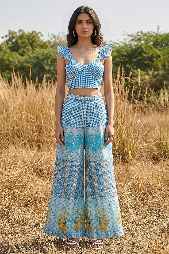 Blue Organza Co-Ord Set by Basil Leaf at Pernia's Pop Up Shop