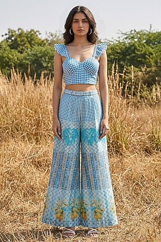 Blue Organza Co-Ord Set by Basil Leaf