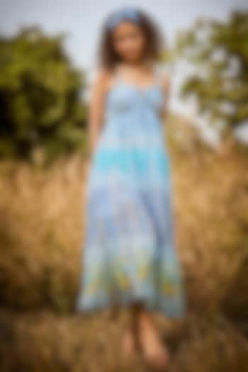 Blue Organza Printed Maxi Vacation Dress by Basil Leaf at Pernia's Pop Up Shop