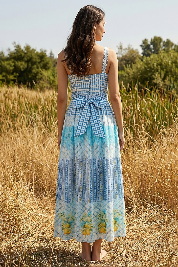 Blue Organza Printed Maxi Vacation Dress by Basil Leaf at Pernia's Pop Up Shop