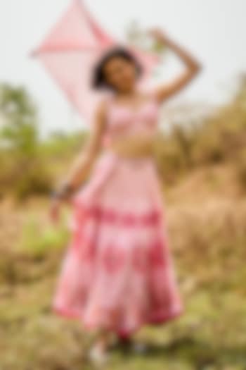 Peach Organza Printed Skirt Set by Basil Leaf at Pernia's Pop Up Shop