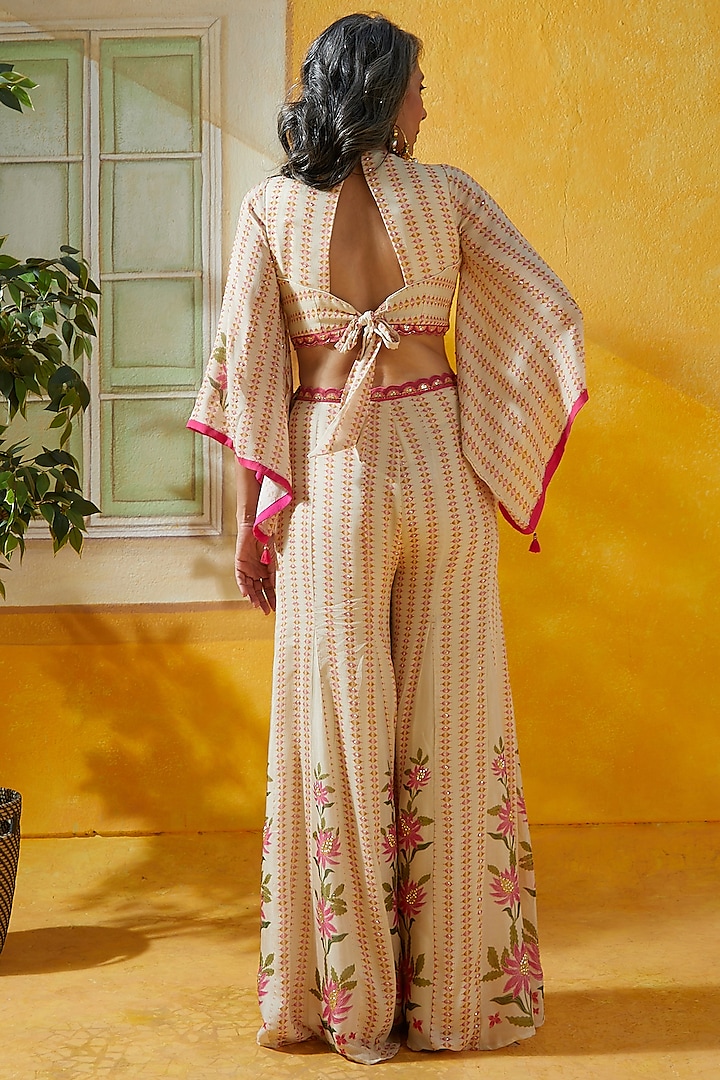 Beige Crepe Pant Set by Basil Leaf at Pernia's Pop Up Shop