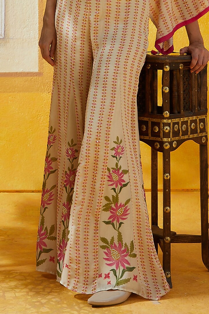 Beige Crepe Pant Set by Basil Leaf at Pernia's Pop Up Shop