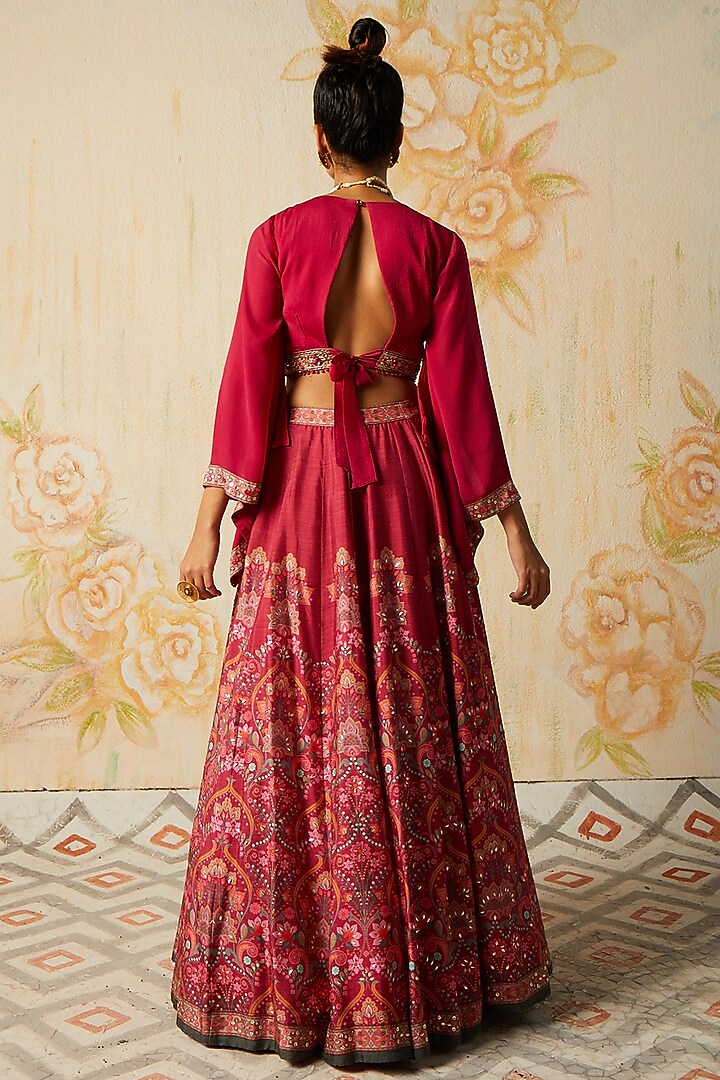 Plum Tussar Embroidered Wedding Lehenga Set by Basil Leaf at Pernia's Pop Up Shop