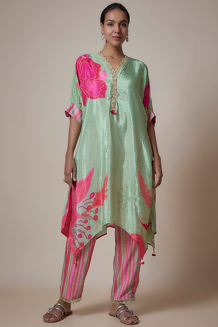 Aqua Natural Crepe Floral Printed Kurta Set by Basil Leaf at Pernia's Pop Up Shop